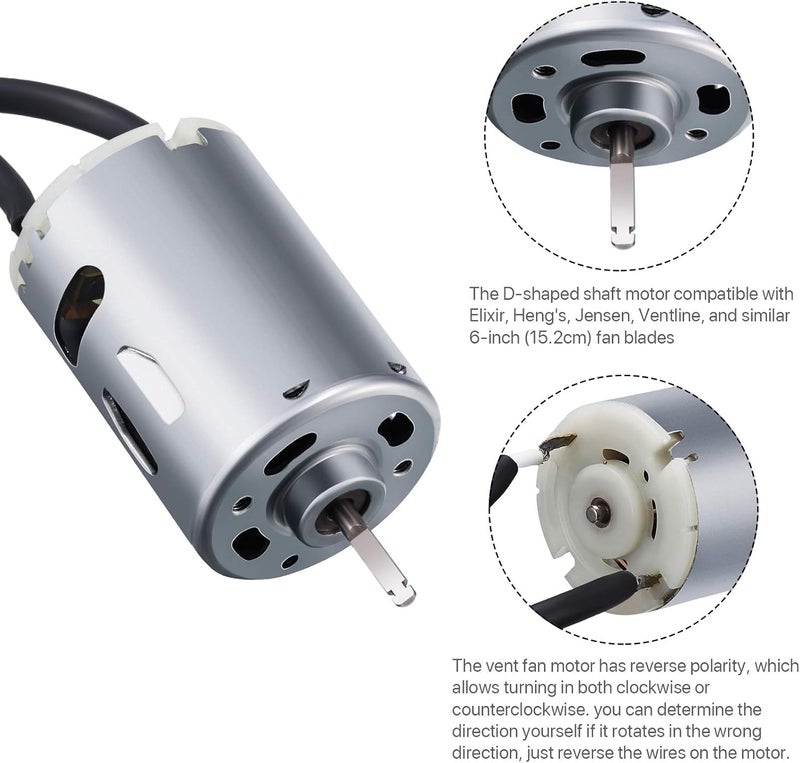 RUSFOL 2 Pieces 12V D-Shaft RV Vent Motor, Camper Exhaust Fan Motor, Compatible with Heng's, Elixir, Ventline, Jensen and Similar 6-inch Fan Blades - Image 3