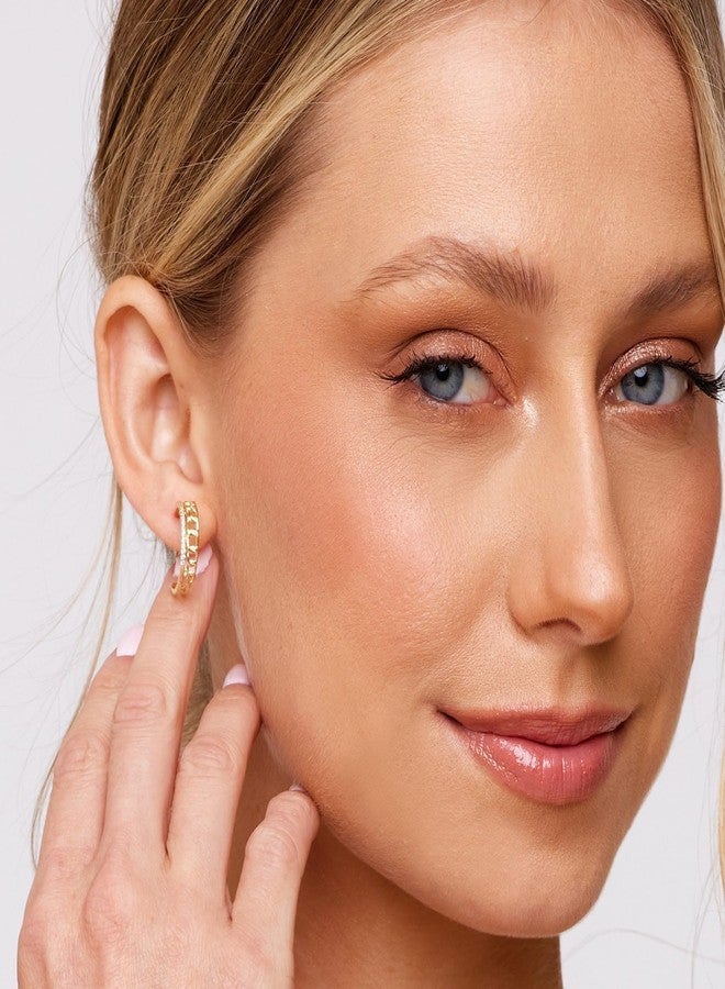 Vintage Havana Small Hoop Earrings For Women | 18K Gold Plated/Silver Plated | Dainty Hoop Earrings | Gift For Women | Pave Cubic Zirconia Hoop Earrings | Sterling Silver Post - Image 3