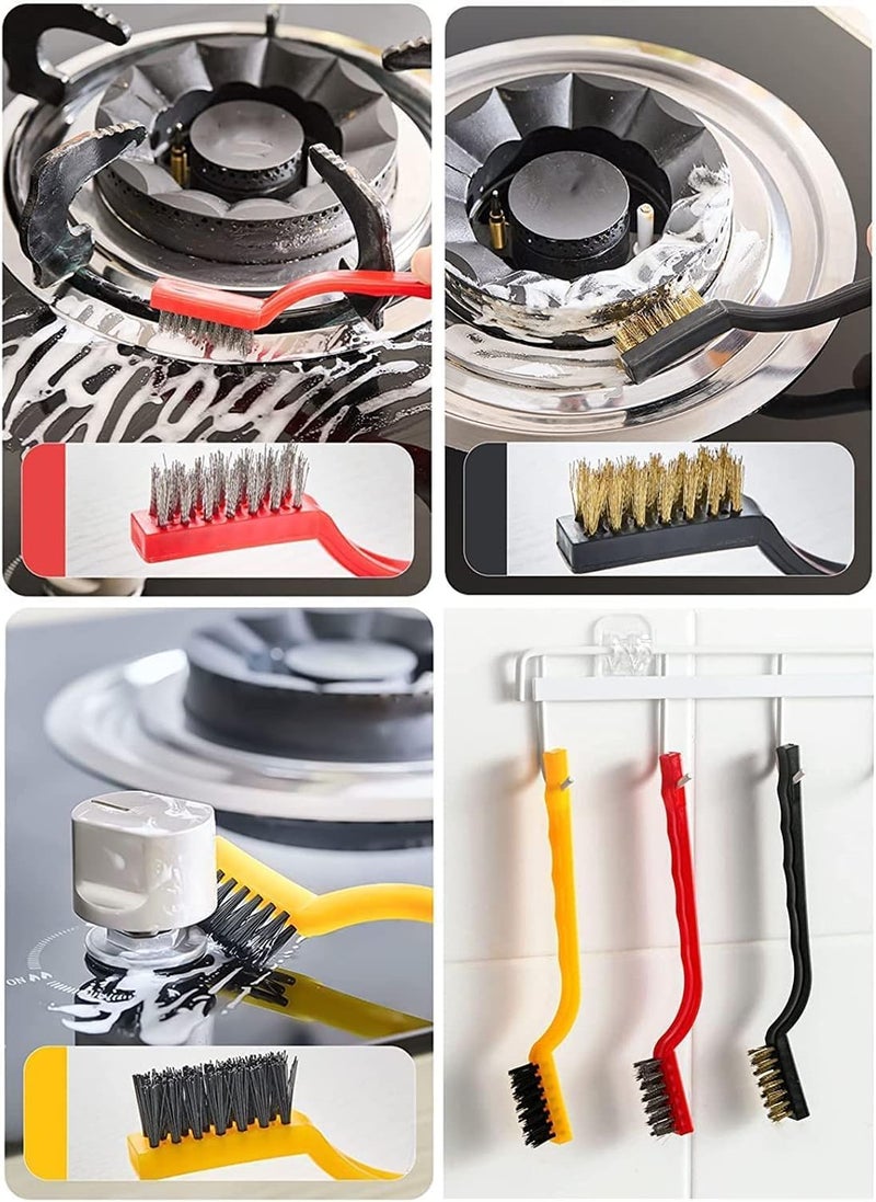 Txuolin 5Pcs Kitchen Stove Cleaning Brush + Scraper Tool Set, Heavy Duty Scraper for Gas Burners Cooktop Pot Pan Brass, Stainless Steel and Nylon Brush Head Brushes for Range Hood Grease Grime Cleaning Tools - Image 5