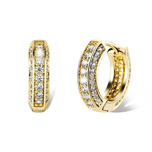 TOPGRILLZ Iced Out Hoop Earrings Cubic Zirconia Huggie Cartilage Cuff Hypoallergenic 14K Gold Plated Luxury Fashion Round Circle Earrings For Men Women-18Gold - Image 1