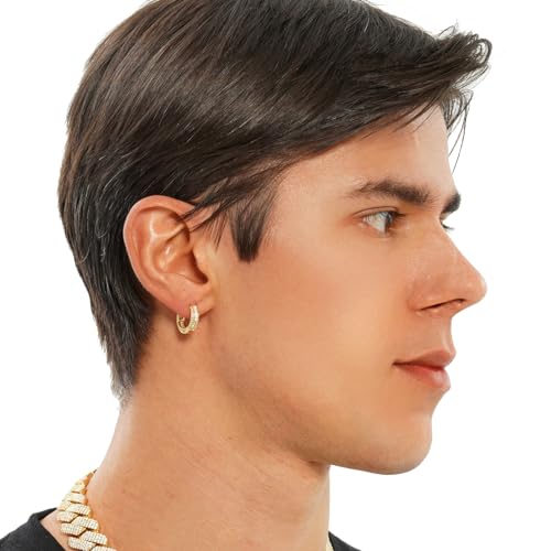 TOPGRILLZ Iced Out Hoop Earrings Cubic Zirconia Huggie Cartilage Cuff Hypoallergenic 14K Gold Plated Luxury Fashion Round Circle Earrings For Men Women-18Gold - Image 3