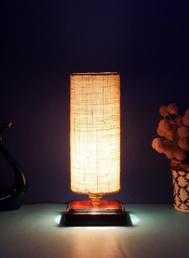 Devansh White Jute Table lamp with Wood Square Base - Image 3