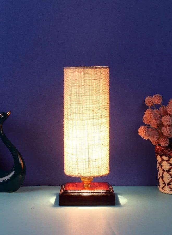 Devansh White Jute Table lamp with Wood Square Base - Image 2