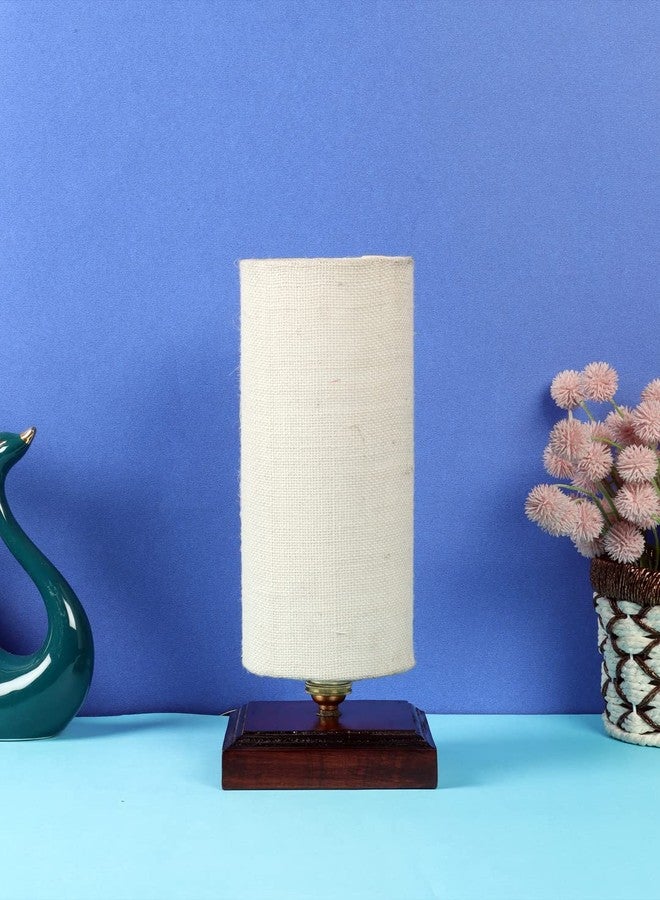 Devansh White Jute Table lamp with Wood Square Base - Image 1