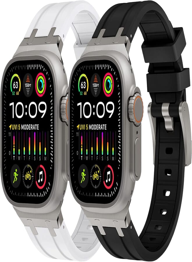 WINGLE 2 Pack for Apple Watch Ultra 2 Band 49mm 45mm 44mm 42mm for Men, Liquid Silicone AP Rubber Bands for iWatch Ultra/Ultra 2 Series 9 8 7 6 5 4 SE Luxury Design with Stainless Steel Adapter