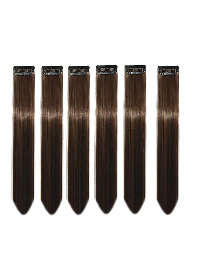 Rapidsflow Colored Hair Streak/Hair Extensions For Women And Girls Real Hair For Highlighting (Set Of 6Pc) (Medium Brown) - Image 1