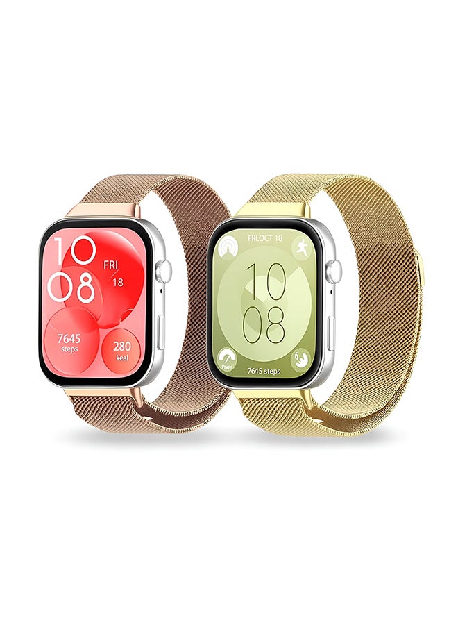 O Ozone (Pack of 2) Straps Compatible with Huawei Watch Fit 4 / Fit 4 Pro/Fit 3, Metal Mesh with Magnetic Closure, Magnetic Milanese Loop Replacement for Men & Women - Rose Gold/Gold - Image 1