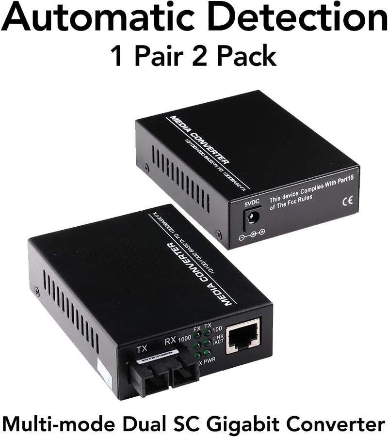 GESD A Pair 2 Pack Multi-Mode Dual SC Fiber Gigabit Fast Ethernet Media Converter, Mini 1x 10/100/1000Base-T RJ45 to 1000Base-SC Slot Converter Transceiver, up to 2KM 850-1310-nm, AC 100V~240V - Image 2