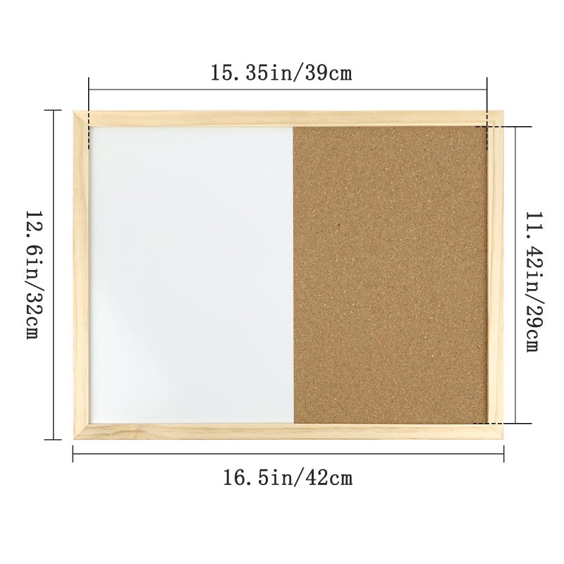 GDMINLO 16.5 x12.6 Inches Dry Erase Cork Bulletin Combination Board, Notice Memo Wall Mounted Vision for Home, School and Office(Pins, Eye Bolts, gaskets, Screws) - Image 2