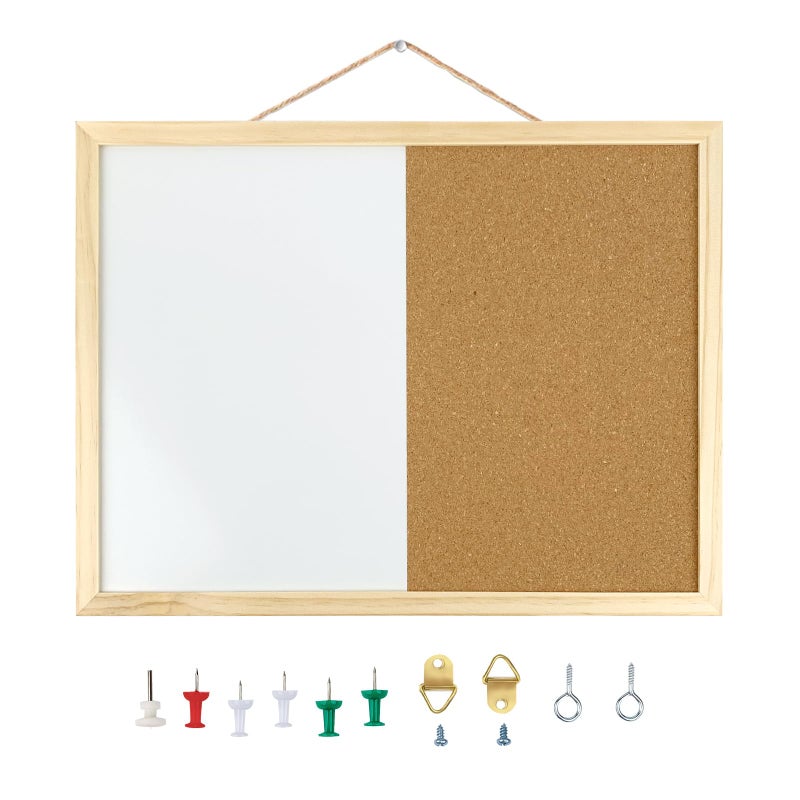 GDMINLO 16.5 x12.6 Inches Dry Erase Cork Bulletin Combination Board, Notice Memo Wall Mounted Vision for Home, School and Office(Pins, Eye Bolts, gaskets, Screws) - Image 1
