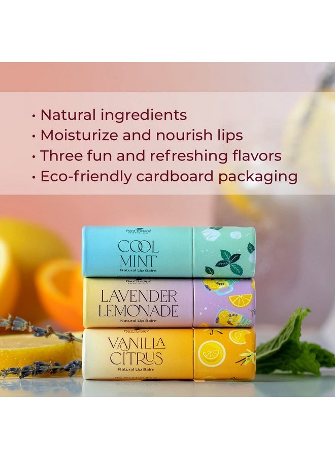 Plant Therapy Love Your Lips Lip Balm Trio Set 0.9 Oz (25.5 G) Simple Natural Ingredients & Packaged In Ecofriendly Recyclable Cardboard Refreshing Flavors Including Lavender Lemonade Vanilla Citrus Cool Mint  - Image 2
