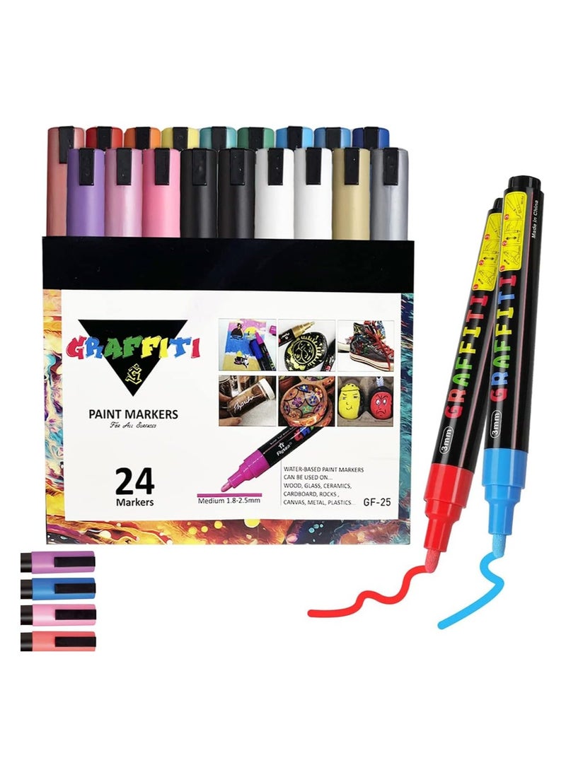 Graffiti - 24 Colors Acrylic Paint Marker with Brush Tip for Canvas, Rock Painting, Wood, Stone, Glass, Ceramic, DIY Crafts - Image 1