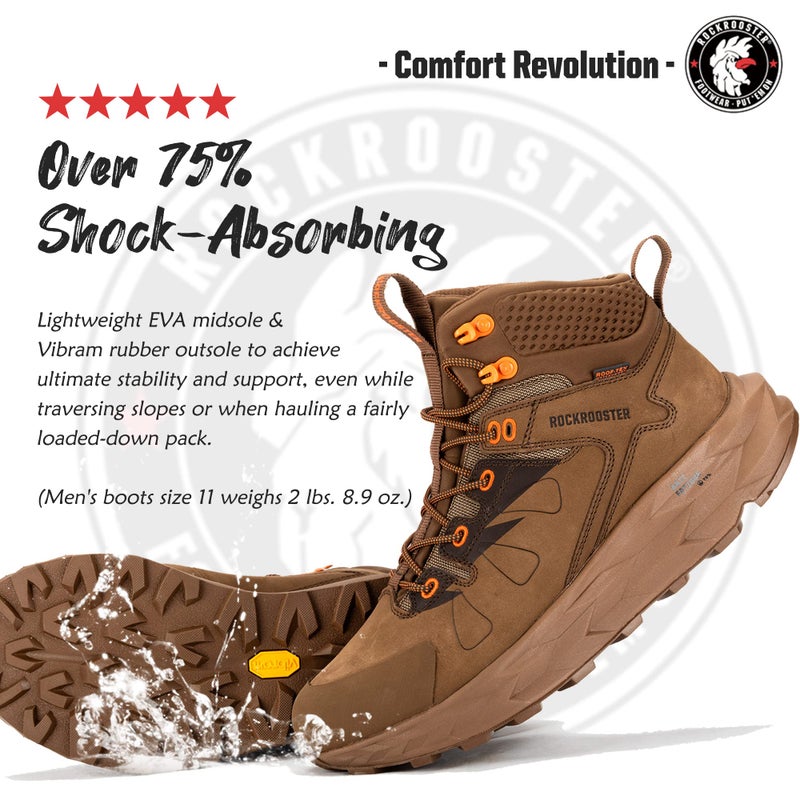 ROCKROOSTER Farmington 2 Waterproof Hiking Boots for Men, 6" Anti-Fatigue Outdoor Brown Nubuck Leather Shoes(OC21031 US 10.5) - Image 3