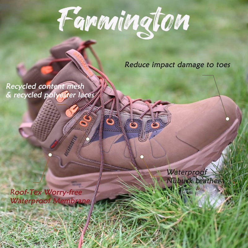 ROCKROOSTER Farmington 2 Waterproof Hiking Boots for Men, 6" Anti-Fatigue Outdoor Brown Nubuck Leather Shoes(OC21031 US 10.5) - Image 4