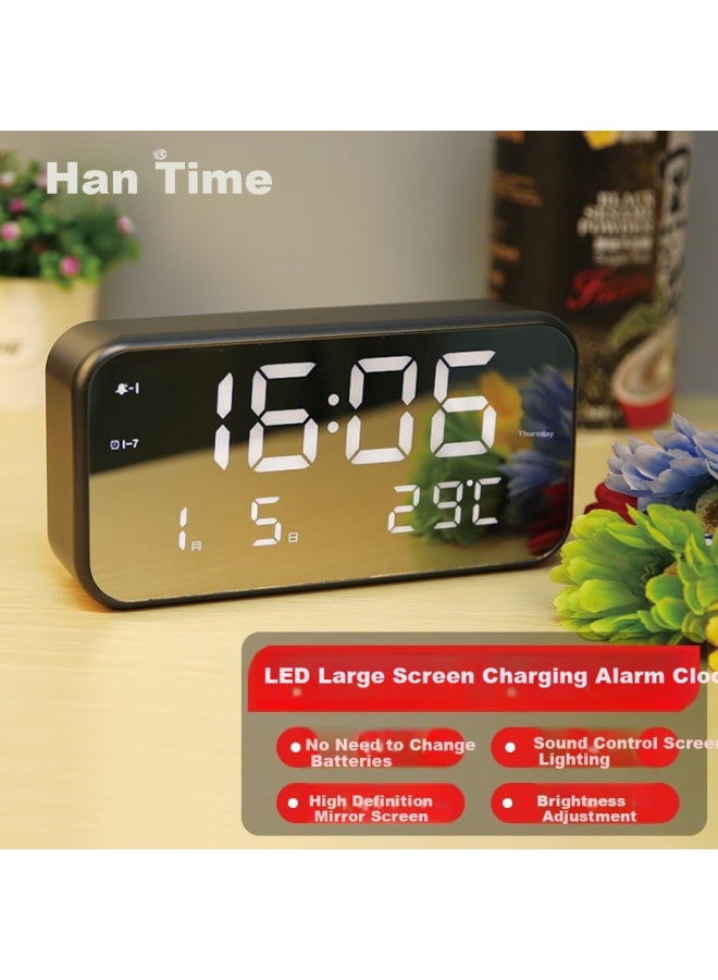Hense Electronic Clock Large Screen Charging Alarm Clock Student Lazy Alarm Clock Desktop Table Clock Ha801 Iron Grey Flagship Version - Image 1