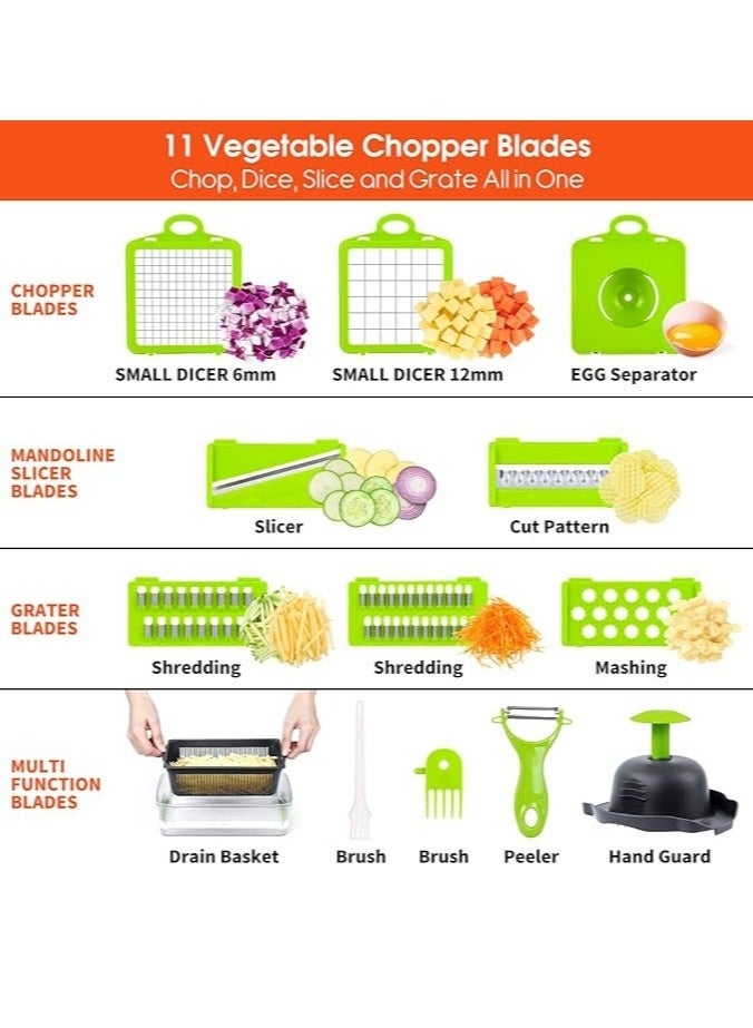16-in-1 Professional Multifunctional Vegetable and Onion Chopper, Kitchen Vegetable Slicer with 8 Blades, Carrot and Garlic Cutter with Container (Grey) - Image 5