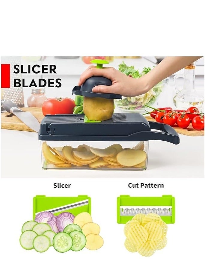 16-in-1 Professional Multifunctional Vegetable and Onion Chopper, Kitchen Vegetable Slicer with 8 Blades, Carrot and Garlic Cutter with Container (Grey) - Image 3