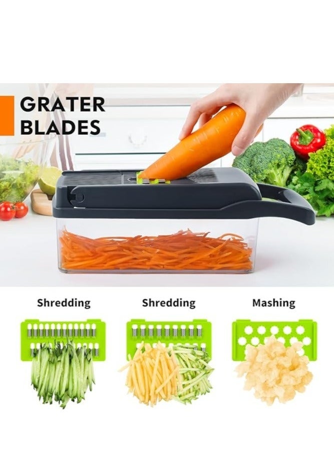 16-in-1 Professional Multifunctional Vegetable and Onion Chopper, Kitchen Vegetable Slicer with 8 Blades, Carrot and Garlic Cutter with Container (Grey) - Image 4