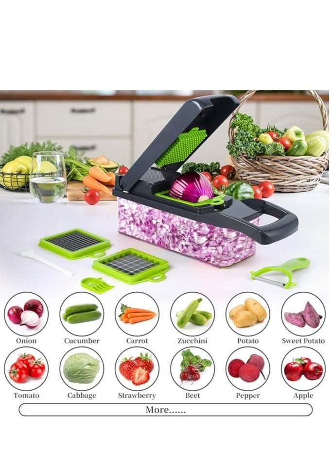 16-in-1 Professional Multifunctional Vegetable and Onion Chopper, Kitchen Vegetable Slicer with 8 Blades, Carrot and Garlic Cutter with Container (Grey) - Image 2