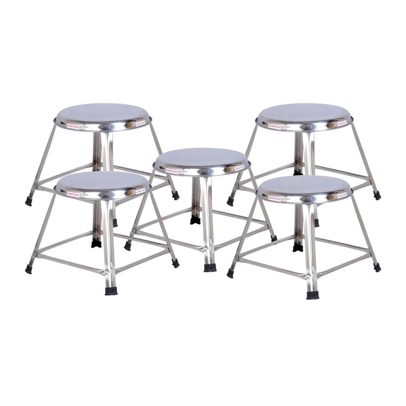 Lifetime Stools Lifetime Stools 12 Inch Stainless Steel Stool For Sitting Round Shape HomeDoctorMedical StoolSalon StoolWarehouse StoolGarage StoolMultipurpose Stool Pack Of 5 Combo Silver  - Image 1