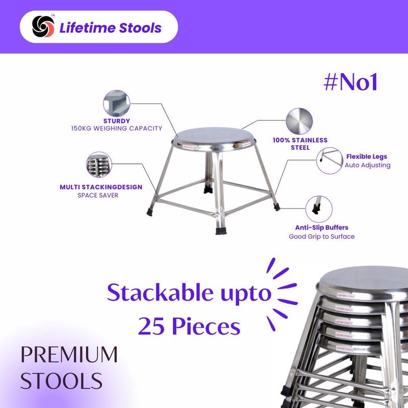 Lifetime Stools Lifetime Stools 12 Inch Stainless Steel Stool For Sitting Round Shape HomeDoctorMedical StoolSalon StoolWarehouse StoolGarage StoolMultipurpose Stool Pack Of 5 Combo Silver  - Image 5
