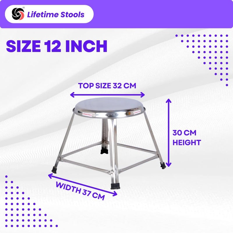 Lifetime Stools Lifetime Stools 12 Inch Stainless Steel Stool For Sitting Round Shape HomeDoctorMedical StoolSalon StoolWarehouse StoolGarage StoolMultipurpose Stool Pack Of 5 Combo Silver  - Image 2