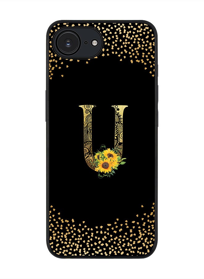 Stylizedd For Apple iPhone 16e Case,Slim fit Camera Protection, Shockproof Thin Phone cover  - Custom Floral Monogram - U ( Black ) - Image 1