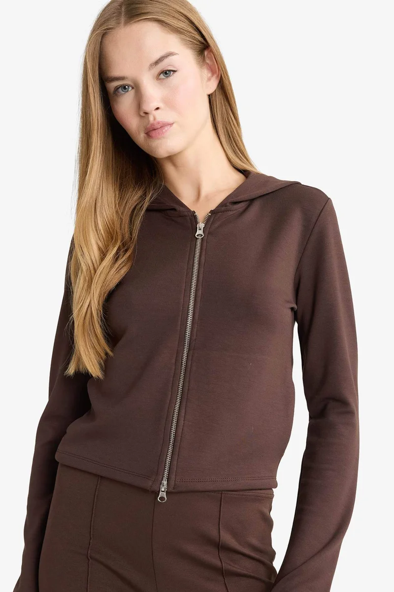 ديفاكتو Slim Fit Hooded Modal Zippered Sweatshirt