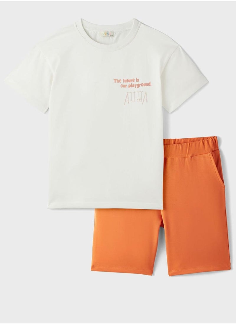 JUNE Kids Crew Neck T-Shirt And Short Set - Image 1