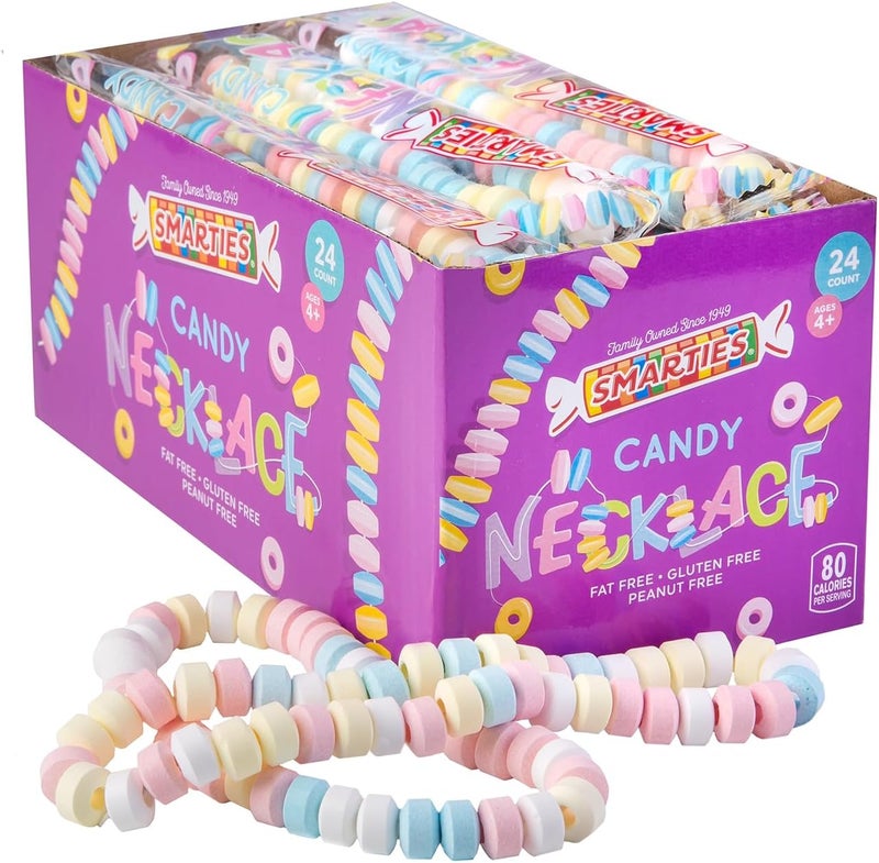 Smarties Candy Necklace - Bulk Individually Wrapped Fruit Flavored Hard Candy on Stretch String - 24 Count - Gluten Free & Vegan - Image 1
