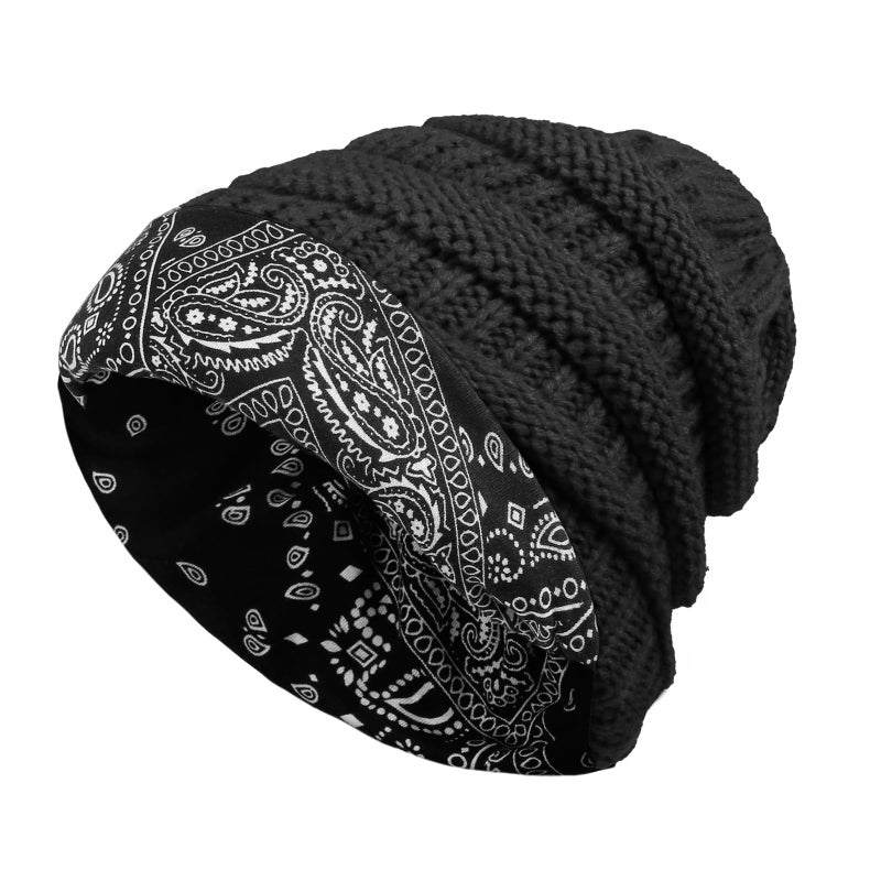 AIBFRID 2 Packs Winter Hats for Women Beanie Satin Lined Acrylic Cable Knit Chunky Warm Soft Slouchy Cuffed Cap Black - Image 1