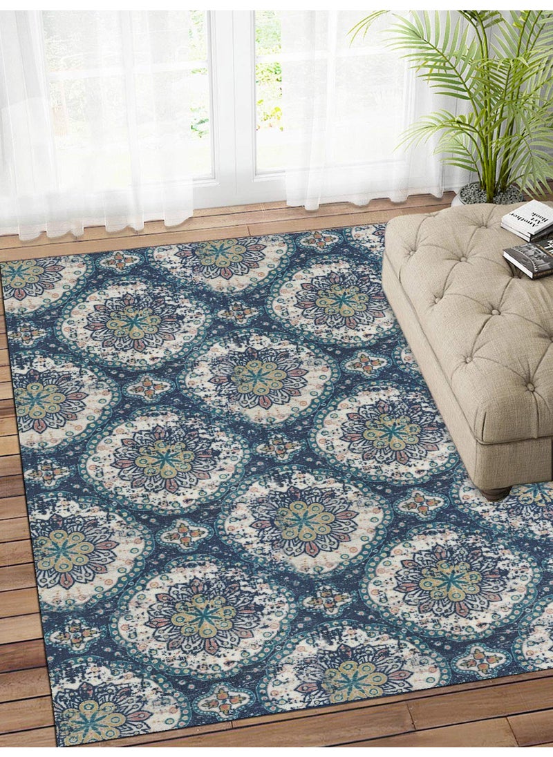 Status Contract Status Contract 3D Printed Perfect Rugs for Living Area | Rug and for Bedroom |Rug and for ining Table Rug Floor with Anti Slip Backing (3 x 5, Kashmiri Blue)  - Image 1