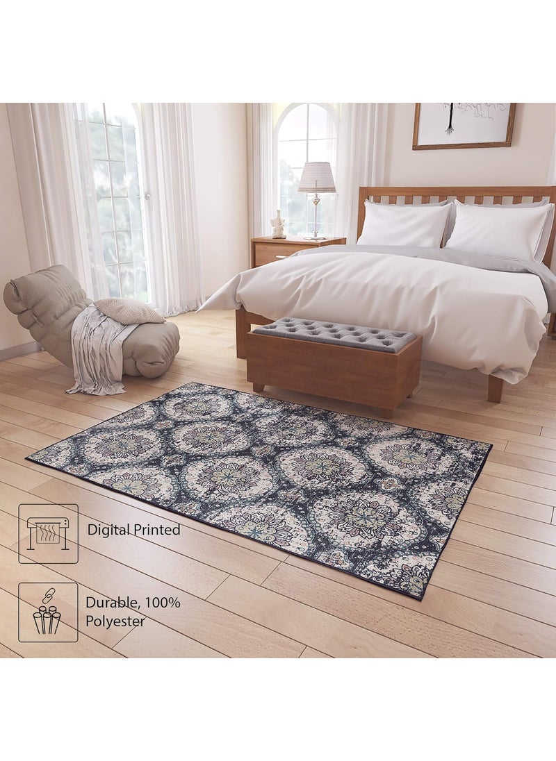 Status Contract Status Contract 3D Printed Perfect Rugs for Living Area | Rug and for Bedroom |Rug and for ining Table Rug Floor with Anti Slip Backing (3 x 5, Kashmiri Blue)  - Image 4