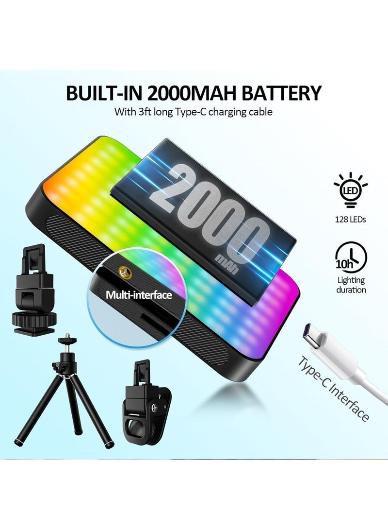 128 مصباح LED قابل للشحن، محمول، لتصوير الذات، إضاءة مؤتمرات فيديو مع محول مثبت وثلاثي القاعدة للكاميرا، 3 وضعيات إضاءة، لجهاز الكمبيوتر المحمول/الهاتف، كاميرا iPhone، يوتيوب، تيك توك، وثائق التجميل - Image 4