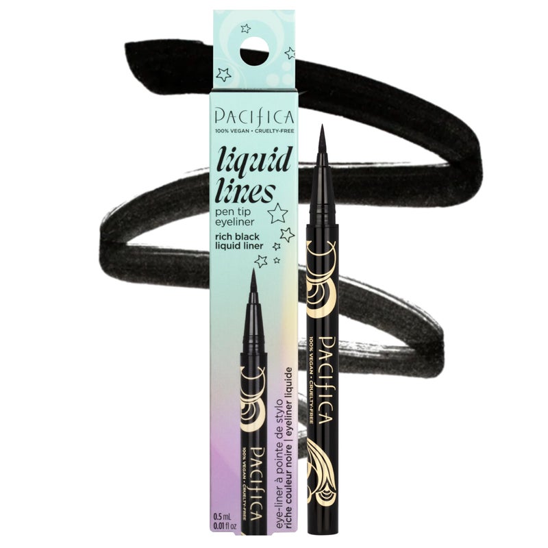 Pacifica Black Liquid Eyeliner Pen - Liquid Line - Felt tip, Smudge Proof Eyeliner - Water Resistant Gel Makeup Eye Liner - Matte Fine Tip Clean Beauty Vegan & Cruelty-Free Dermatologist Tested - Image 1