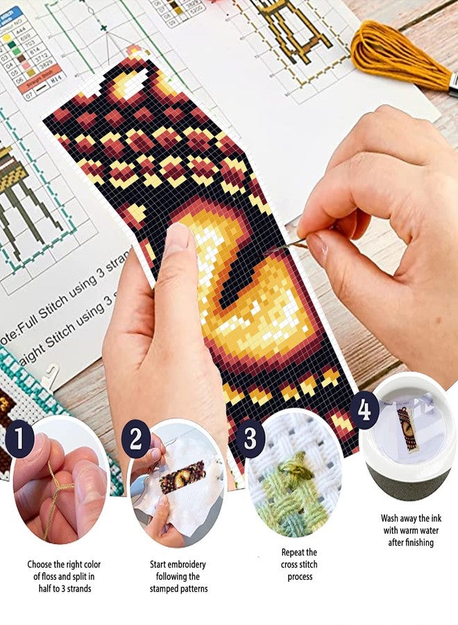 FREEBLOSS 6 Set Cross Stitch Bookmark Kit for Beginner Adults Dragon Stamped Embroidery Bookmark Kits Cross Stitch Kits with Instruction Bookmarks Making Kit for Book Lovers 8x2.4in/20x6cm - Image 4