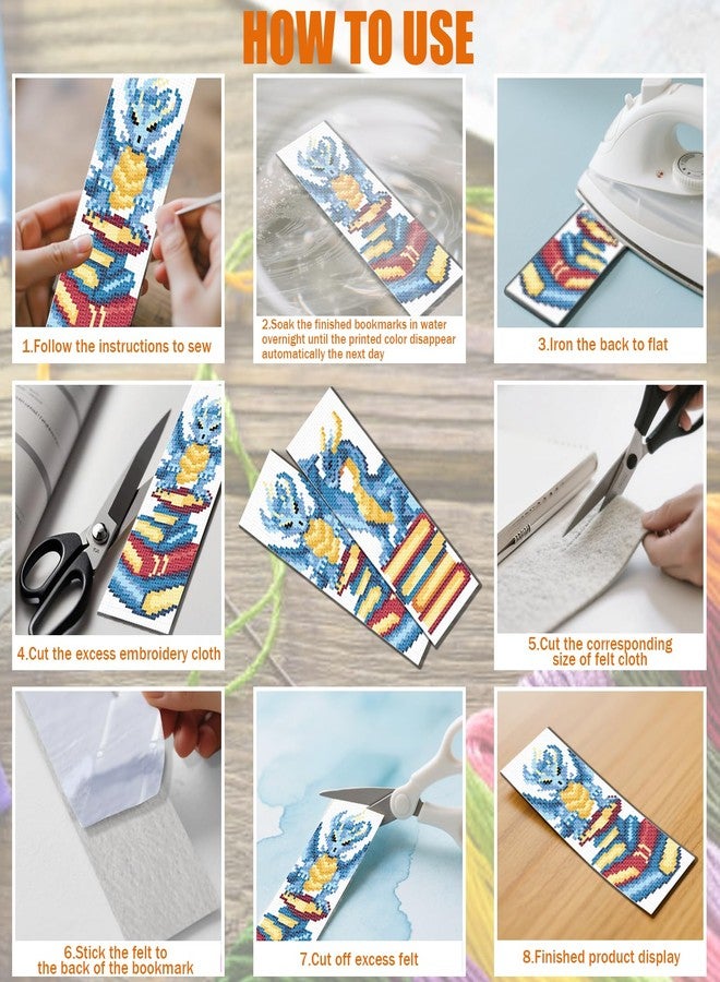 FREEBLOSS 6 Set Cross Stitch Bookmark Kit for Beginner Adults Dragon Stamped Embroidery Bookmark Kits Cross Stitch Kits with Instruction Bookmarks Making Kit for Book Lovers 8x2.4in/20x6cm - Image 5