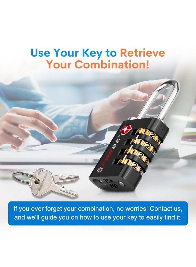 Forge Dual-Opening: Key or Combination Access Lock, TSA Approved Locks for Luggage, Pelican case, Travel, Gym, School, Stainless Steel Shackle. (Black 2 Pk) - Image 4