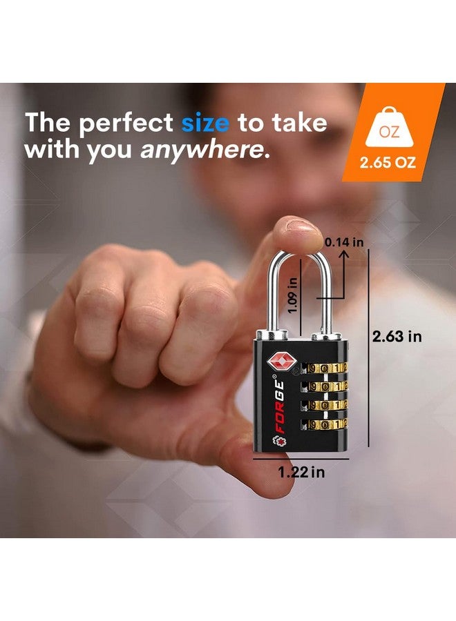 Forge Dual-Opening: Key or Combination Access Lock, TSA Approved Locks for Luggage, Pelican case, Travel, Gym, School, Stainless Steel Shackle. (Black 2 Pk) - Image 3