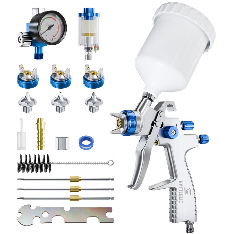 GATTLELIC LVLP Air Spray Gun Premium Kit with 1.3/1.5/1.7mm Nozzle & Air Regulator,Automotive Paint Sprayer, for Cars & House DIY Painting Gun - Image 1