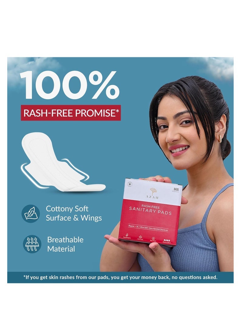 AZAH Sanitary Pads for Women Regular [Pack of 20] 100% Rash-Free sanitary napkins | 3x More Absorption, Cottony Soft and Dry Top Cover for heavy Flow | Toxin Free, Locks Odour, Leak-Proof - Image 2