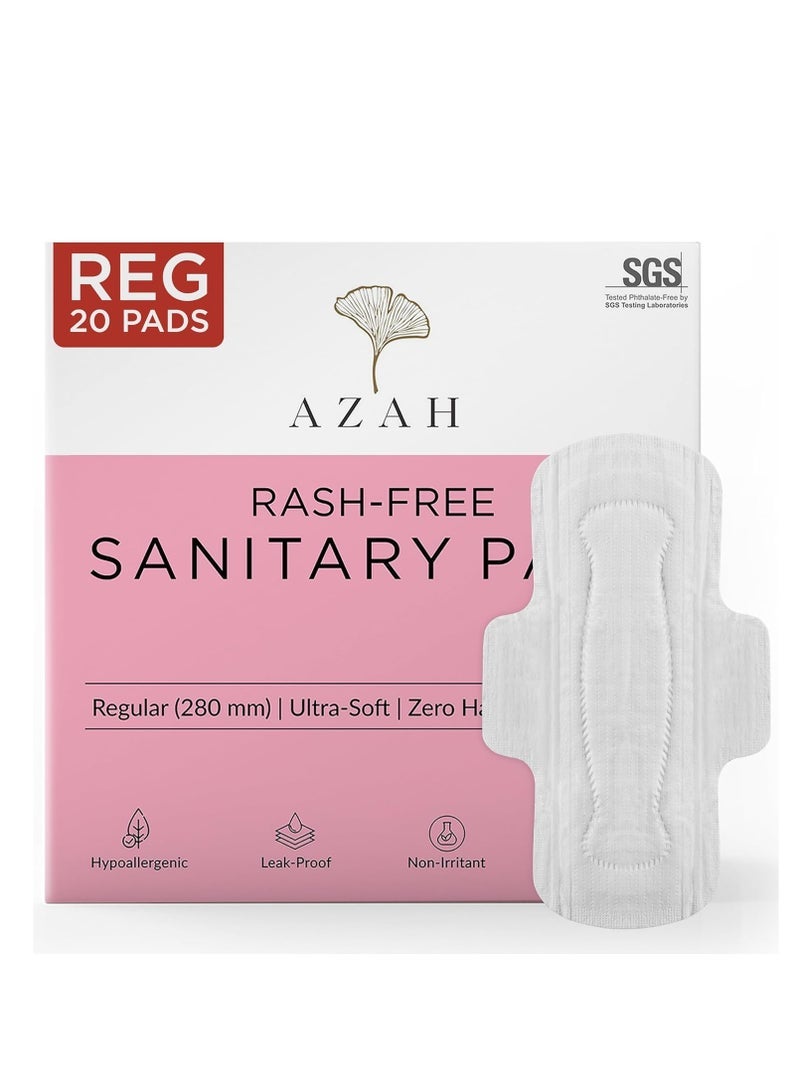 AZAH Sanitary Pads for Women Regular [Pack of 20] 100% Rash-Free sanitary napkins | 3x More Absorption, Cottony Soft and Dry Top Cover for heavy Flow | Toxin Free, Locks Odour, Leak-Proof - Image 1