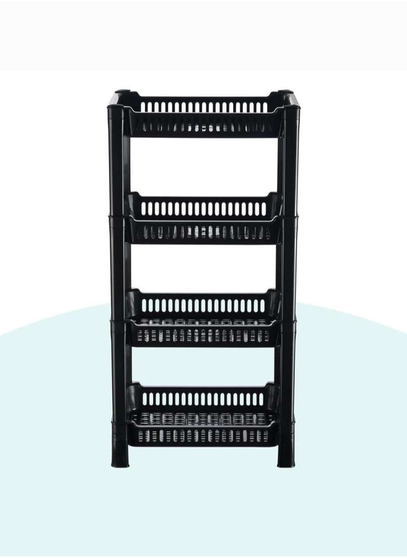 eBasket Organizer For Kitchen And Bathroom 4 Shelves Medium 55*13*104 cm-Black  - Image 1