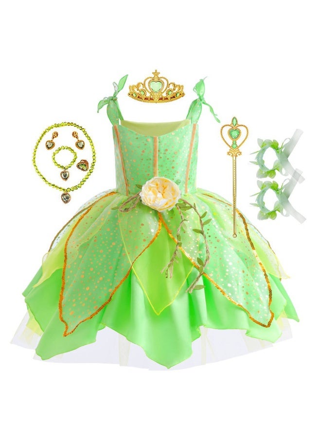 NIBEMINENT New Halloween Green elf dress, Princess Tianna and Tinker Bell children's performance costume - Image 1