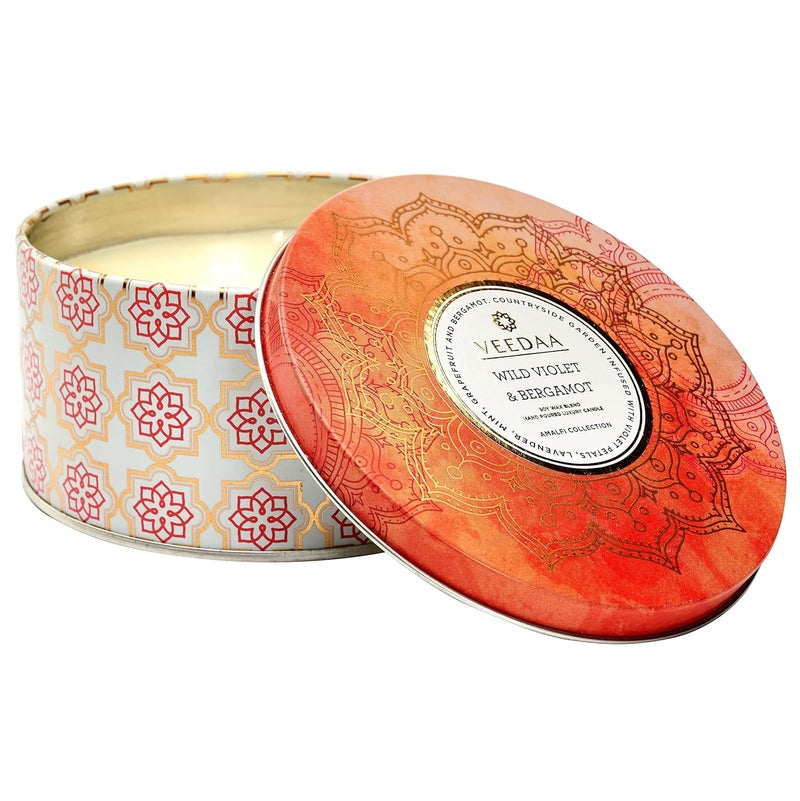 VEEDAA Wild Violet Bergamot 3 Wick Tin Soy Wax Scented Candle Burns 40 Hours - Image 2