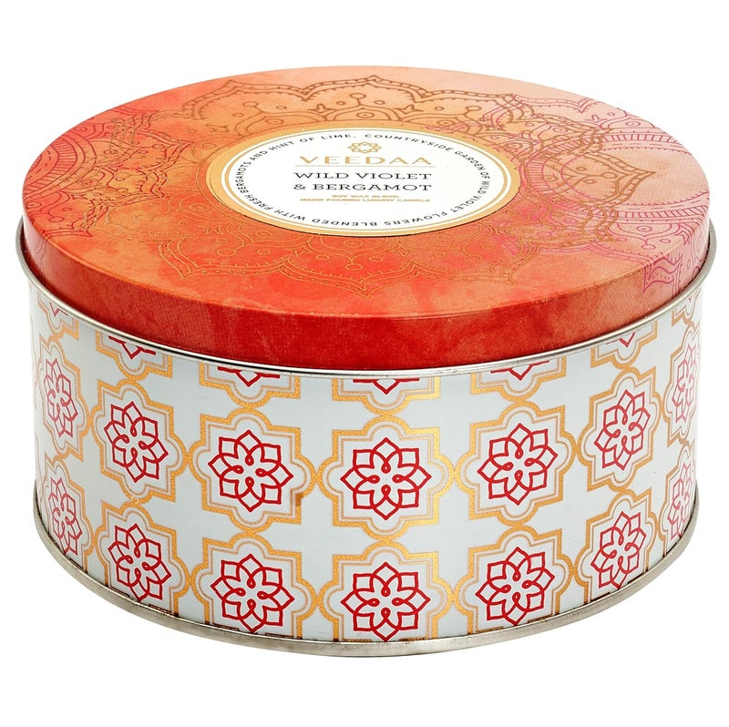 VEEDAA Wild Violet Bergamot 3 Wick Tin Soy Wax Scented Candle Burns 40 Hours - Image 3