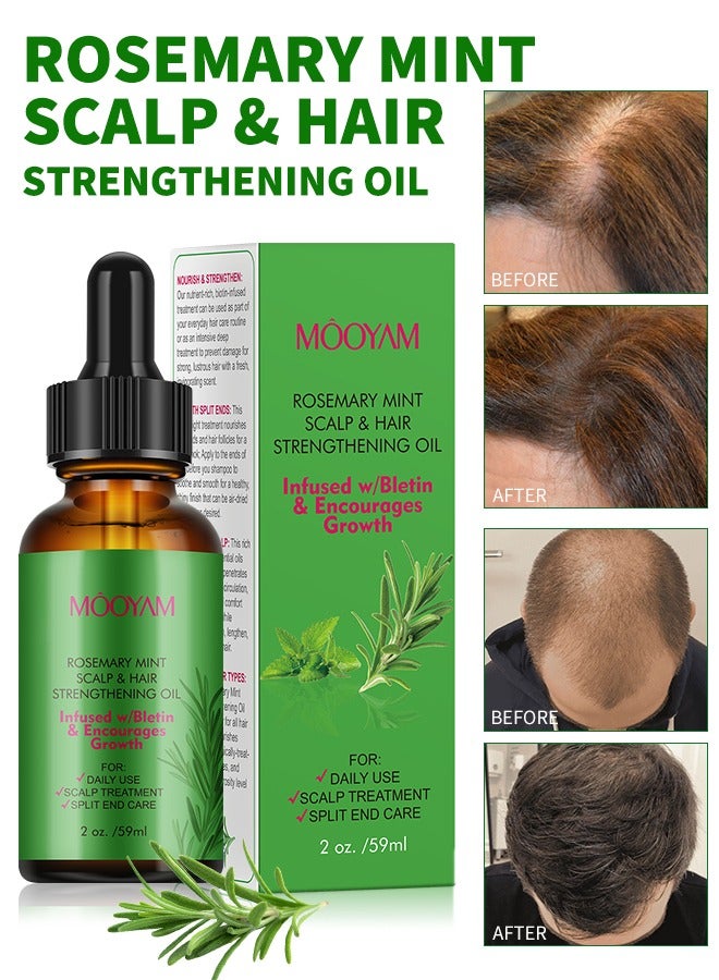 MOOYAM Rosemary Mint Scalp & Hair Strenghtening Oil 59ml Pure Rosemary Oil for Hair Growth & Skin Care Nourishment Scalp Stimulates Hair Growth Rid of Itchy and Dry Scalp Refreshing Aromatherapy Oil for Men Women - Image 1