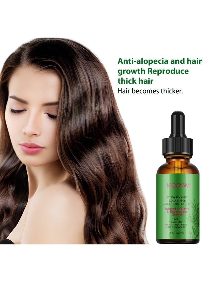 Rosemary Mint Scalp & Hair Strenghtening Oil 59ml Pure Rosemary Oil for Hair Growth & Skin Care Nourishment Scalp Stimulates Hair Growth Rid of Itchy and Dry Scalp Refreshing Aromatherapy Oil for Men Women
