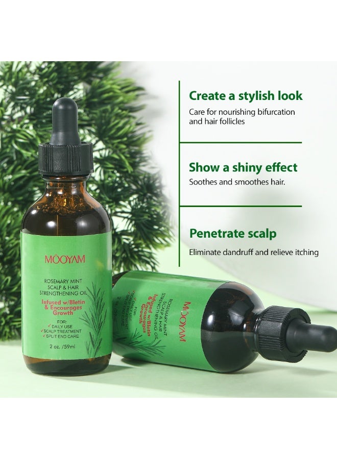 Rosemary Mint Scalp & Hair Strenghtening Oil 59ml Pure Rosemary Oil for Hair Growth & Skin Care Nourishment Scalp Stimulates Hair Growth Rid of Itchy and Dry Scalp Refreshing Aromatherapy Oil for Men Women