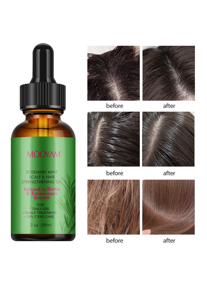 MOOYAM Rosemary Mint Scalp & Hair Strenghtening Oil 59ml Pure Rosemary Oil for Hair Growth & Skin Care Nourishment Scalp Stimulates Hair Growth Rid of Itchy and Dry Scalp Refreshing Aromatherapy Oil for Men Women - Image 3